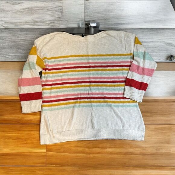 Talbots Sweaters - Talbots Plus Women's Striped Crew Neck Sweater 2X White‎ Multicolor Cotton Blend